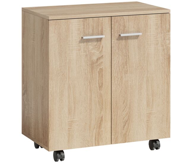 Homcom aparador con ruedas, aparador de salón con 2 puertas y estantes, para sala de estar, dormitorio, oficina, 60x35x65 cm, natural