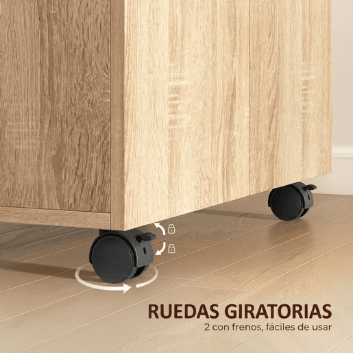 HOMCOM Aparador com Rodas Aparador de Sala com 2 Portas e Prateleiras para Sala de Estar Quarto Escritório, 60x35x65 cm Madeira