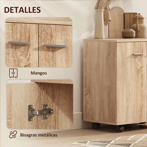 HOMCOM Aparador com Rodas Aparador de Sala com 2 Portas e Prateleiras para Sala de Estar Quarto Escritório, 60x35x65 cm Madeira