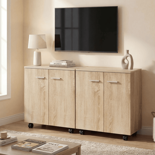 HOMCOM Aparador com Rodas Aparador de Sala com 2 Portas e Prateleiras para Sala de Estar Quarto Escritório, 60x35x65 cm Madeira