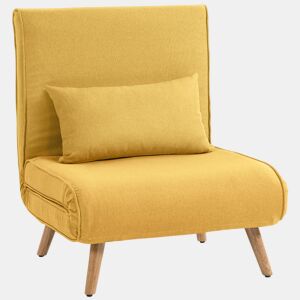 HOMCOM Sofá-Cama Individual Dobrável 3 em 1, Sofá-Cama, Estofado em Linho, com Encosto Ajustável em 5 Posições, 1 Almofada, para Quarto, Sala, Amarelo
