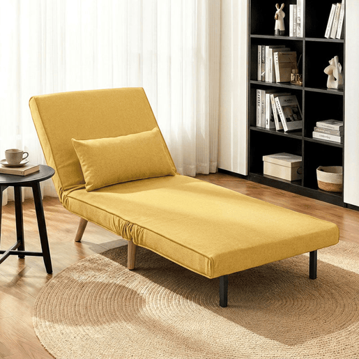 HOMCOM Sofá-Cama Individual Dobrável 3 em 1, Sofá-Cama, Estofado em Linho, com Encosto Ajustável em 5 Posições, 1 Almofada, para Quarto, Sala, Amarelo