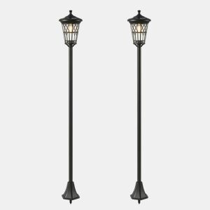 Outsunny Conjunto de 2 Candeeiros Solares de Jardim, Luzes Solares de Exterior de Aço Inoxidável com Altura Ajustável, 2 Modos de Brilho, IP44 Impermeável, para Terraço, Pátio, 23,5x23,5x186 cm, Preto