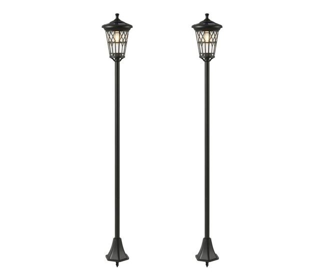 Outsunny set de 2 farolas solares de jardín, luces solares de exterior de acero inoxidable con altura ajustable, 2 modos de brillo, ip44 impermeable, para terraza, patio, 23,5x23,5x186 cm, negro