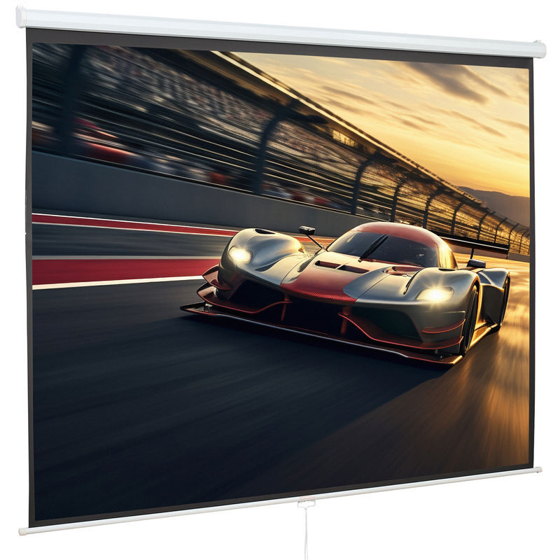 Homcom pantalla de proyector manual 120 pulgadas, pantalla de proyección, formato 4:3/16:9, para interior y exterior, cine en casa, oficina, patio, 244x183 cm, blanco