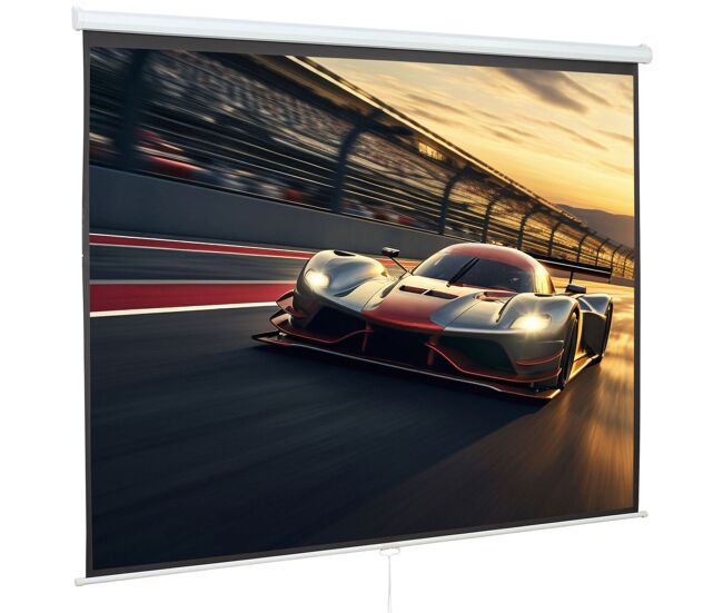 Homcom pantalla de proyector manual 120 pulgadas, pantalla de proyección, formato 4:3/16:9, para interior y exterior, eventos deportivos, cine en casa, oficina, patio, 244x183 cm, blanco
