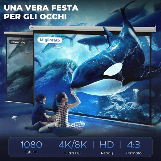 HOMCOM Ecrã de Projeção Manual 120 Polegadas, Ecrã de Projeção, Formato 4:316:9, para Interior e Exterior, Eventos Desportivos, Cinema em Casa, Escritório, Jardim, 244x183 cm, Branco