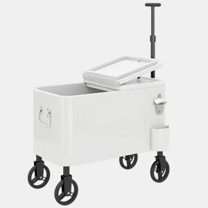 Outsunny Carro Frigorífico de 56L com Rodas Carro de Bebidas com Pega Ajustável Abre-garrafas Recolhe-tampas Dreno e Mesa Frigorífico para Jardim Festas BBQ 75x35x120 cm Branco