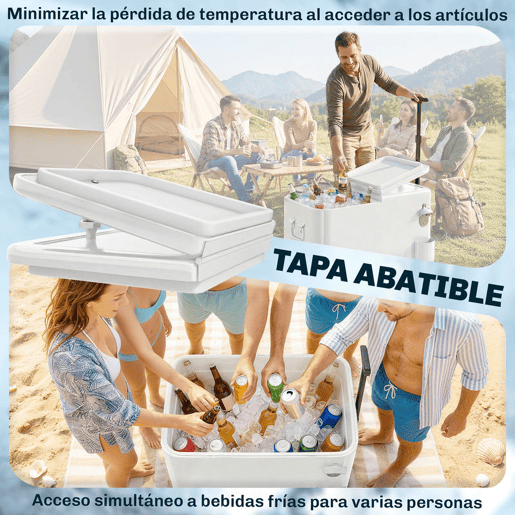 Outsunny Carro Frigorífico de 56L com Rodas Carro de Bebidas com Pega Ajustável Abre-garrafas Recolhe-tampas Dreno e Mesa Frigorífico para Jardim Festas BBQ 75x35x120 cm Branco