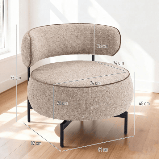HOMCOM Poltrona de Sala com Assento Rotativo Poltrona de Sala Revestida em Tecido Linho com Assento Amplo Acolchoado Espesso Pés de Metal para Quarto Leitura Bege