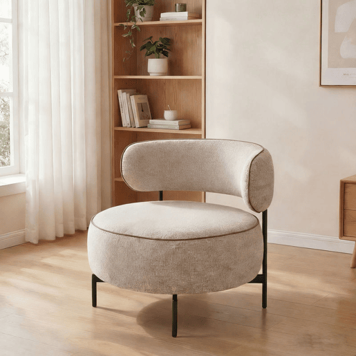 HOMCOM Poltrona de Sala com Assento Rotativo Poltrona de Sala Revestida em Tecido Linho com Assento Amplo Acolchoado Espesso Pés de Metal para Quarto Leitura Bege