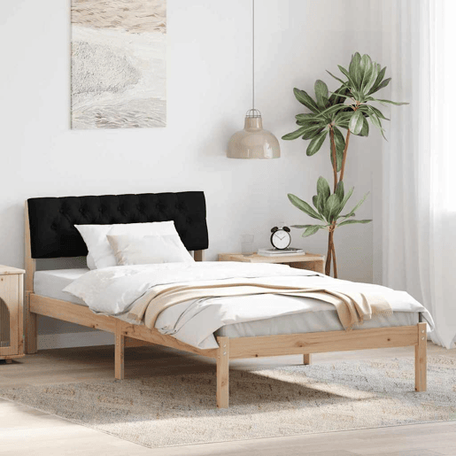 Estrutura de cama de solteiro para adultos com Cabeceira - Castanho e preto 100 x 200 cm