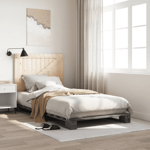 Estrutura de cama de solteiro para adultos com cabeceira 100x200cm pinho maciço cinza