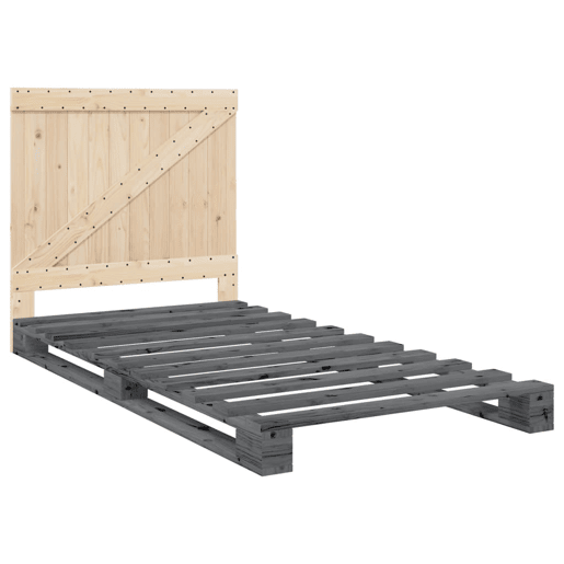 Estrutura de cama de solteiro para adultos com cabeceira 100x200cm pinho maciço cinza