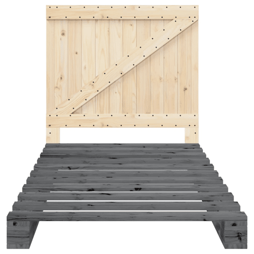 Estrutura de cama de solteiro para adultos com cabeceira 100x200cm pinho maciço cinza