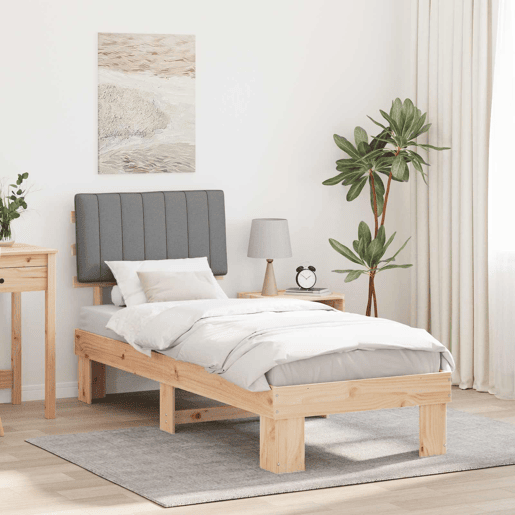 Estrutura de cama de solteiro simple com Cabeceira Estofada Cinzento-claro
