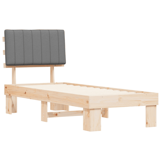 Estrutura de cama de solteiro simple com Cabeceira Estofada Cinzento-claro