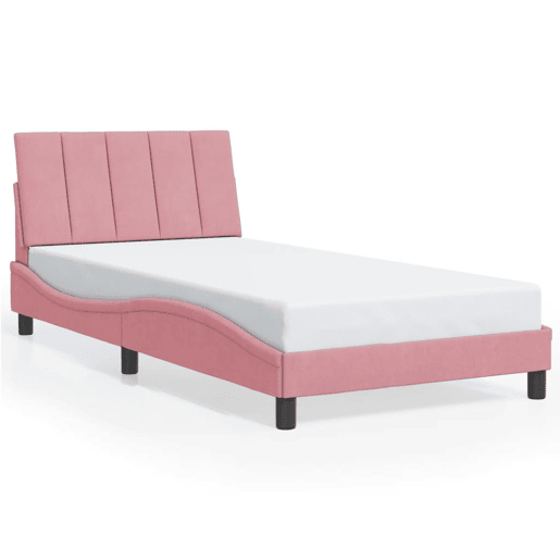Estrutura de cama de solteiro para adultos com LED 100x200 cm veludo rosa