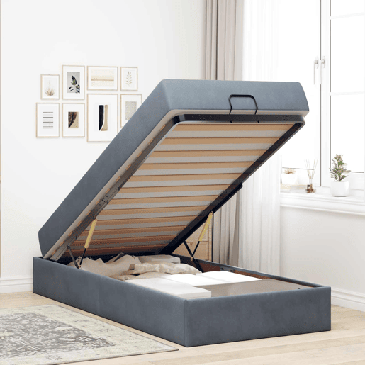Estrutura de cama de solteiro para adultos com colchão 2 pcs Cinza Escuro Veludo