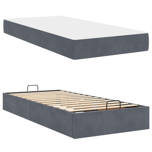 Estrutura de cama de solteiro para adultos com colchão 2 pcs Cinza Escuro Veludo
