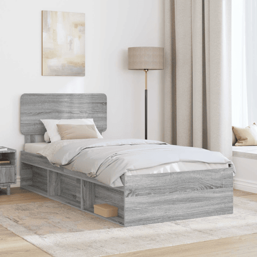 Estrutura de cama de solteiro para adultos com Cabeceira - Cinza Sonoma 100 x 200 cm