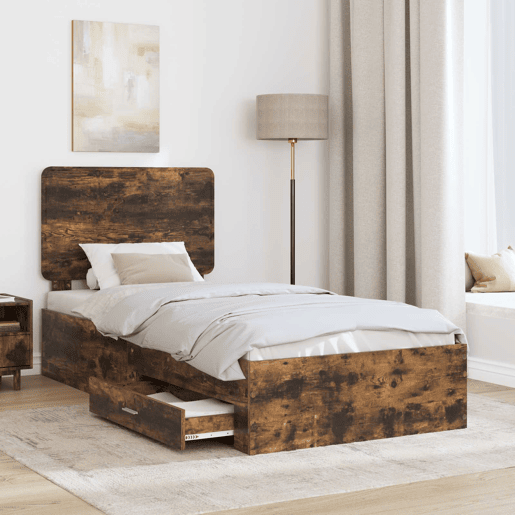 Estrutura de cama de solteiro para adultos com cabeceira Carvalho Defumado 75 x 190 cm