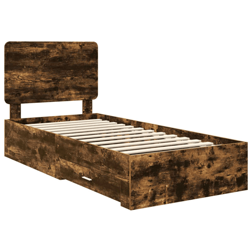 Estrutura de cama de solteiro para adultos com cabeceira Carvalho Defumado 75 x 190 cm
