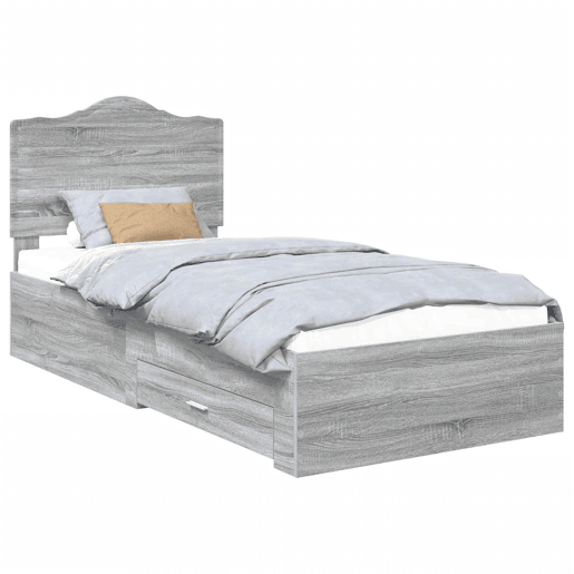Estrutura de cama de solteiro para adultos de solteiro para adultos Cinza Sonoma 100 x 200 cm Madeira processada