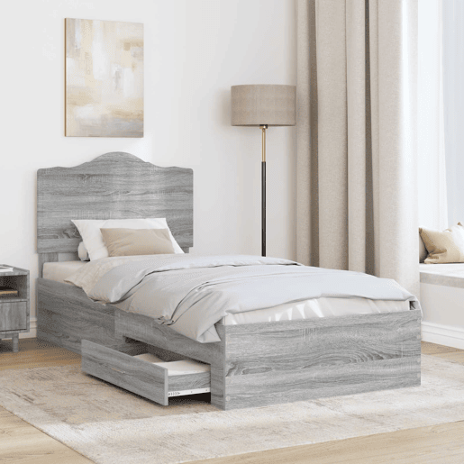 Estrutura de cama de solteiro para adultos de solteiro para adultos Cinza Sonoma 100 x 200 cm Madeira processada