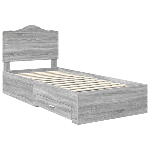 Estrutura de cama de solteiro para adultos de solteiro para adultos Cinza Sonoma 100 x 200 cm Madeira processada