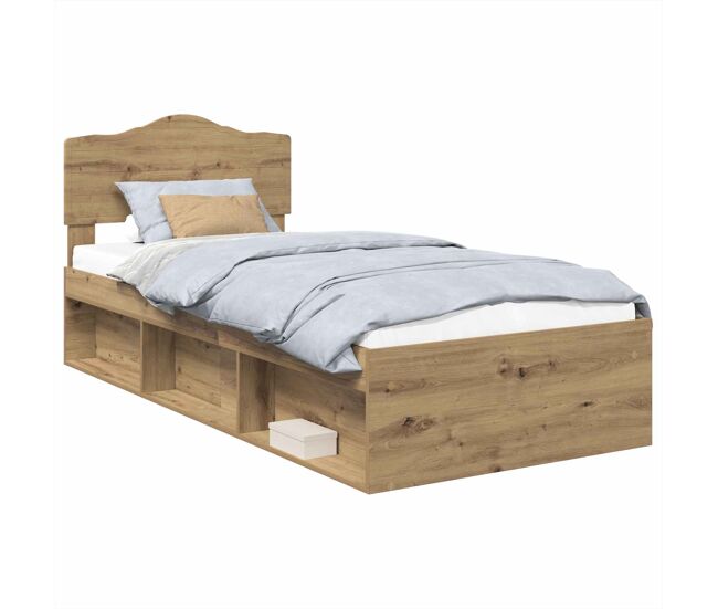 Estructura de cama individual para adultos con cabecera - roble artesanal 100 x 200 cm