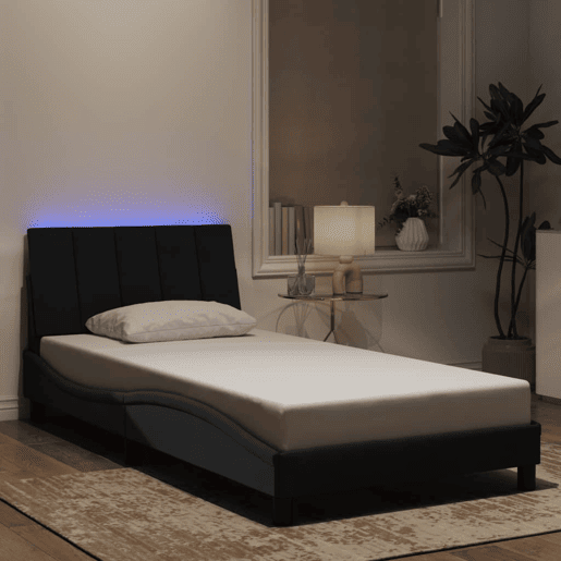 Estrutura de cama de solteiro para adultos com LED 100x200 cm veludo preto