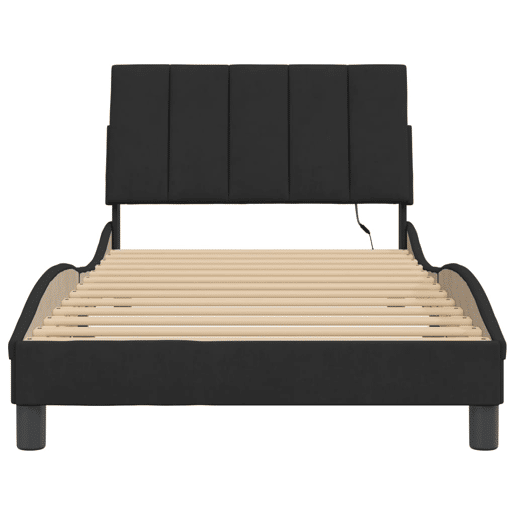 Estrutura de cama de solteiro para adultos com LED 100x200 cm veludo preto