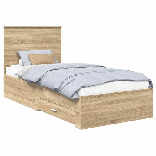 Estrutura de cama de solteiro moderno com cabeceira - Carvalho Sonoma 90 x 190 cm