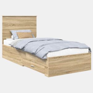 Estrutura de cama de solteiro moderno com cabeceira - Carvalho Sonoma 90 x 190 cm