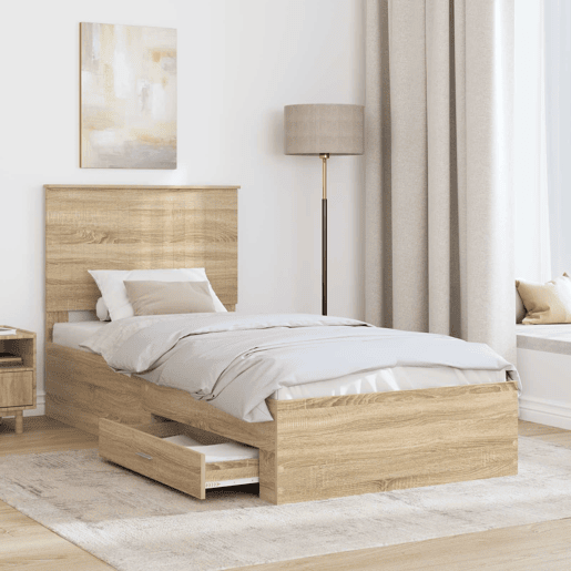 Estrutura de cama de solteiro moderno com cabeceira - Carvalho Sonoma 90 x 190 cm