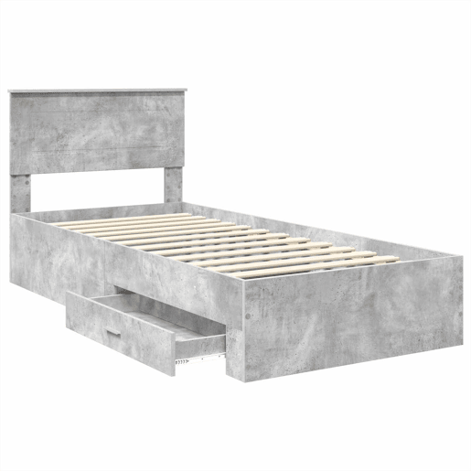 Estrutura de cama de solteiro para adultos - Cinzento 100 x 200 cm Madeira processada