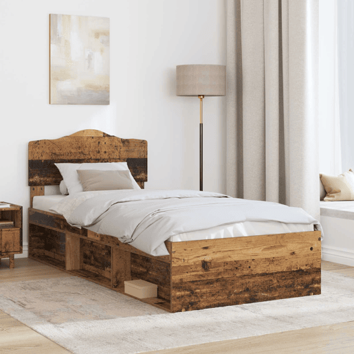 Estrutura de cama de solteiro para adultos com Cabeceira - Madeira antiga 100 x 200 cm