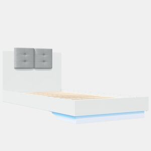 Estrutura de cama de solteiro para adultos c cabeceira e luzes LED 90x190 cm branco