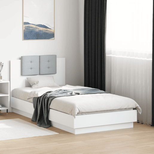 Estrutura de cama de solteiro para adultos c cabeceira e luzes LED 90x190 cm branco