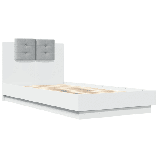 Estrutura de cama de solteiro para adultos c cabeceira e luzes LED 90x190 cm branco