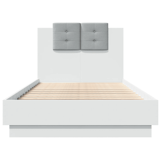 Estrutura de cama de solteiro para adultos c cabeceira e luzes LED 90x190 cm branco
