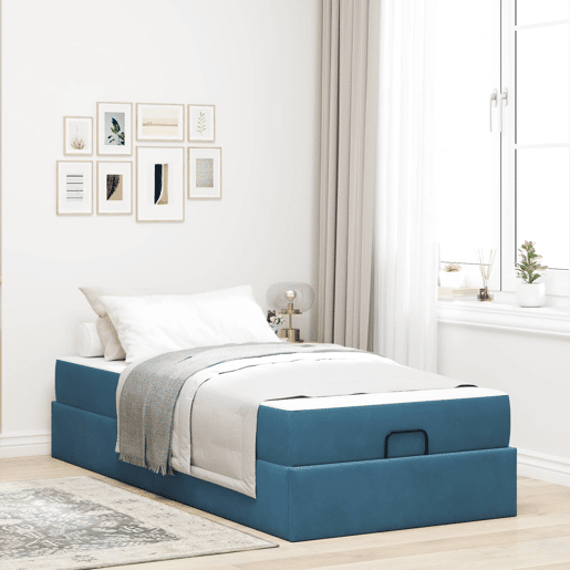 Estrutura de cama de solteiro para adultos com colchão com colchão 2 pcs Azul Veludo