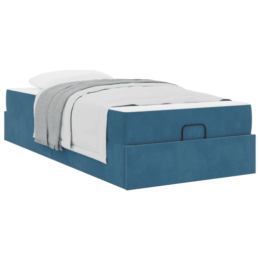Estrutura de cama de solteiro para adultos com colchão com colchão 2 pcs Azul Veludo