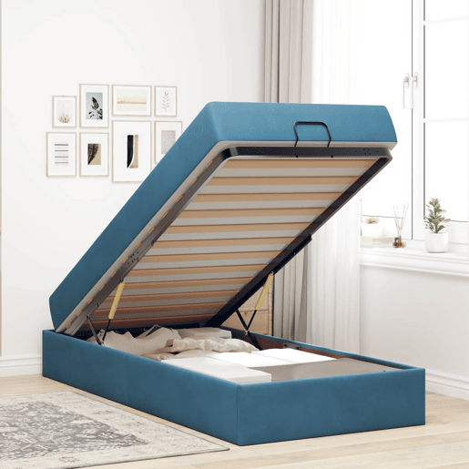 Estrutura de cama de solteiro para adultos com colchão com colchão 2 pcs Azul Veludo