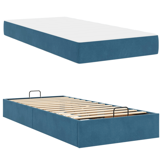 Estrutura de cama de solteiro para adultos com colchão com colchão 2 pcs Azul Veludo