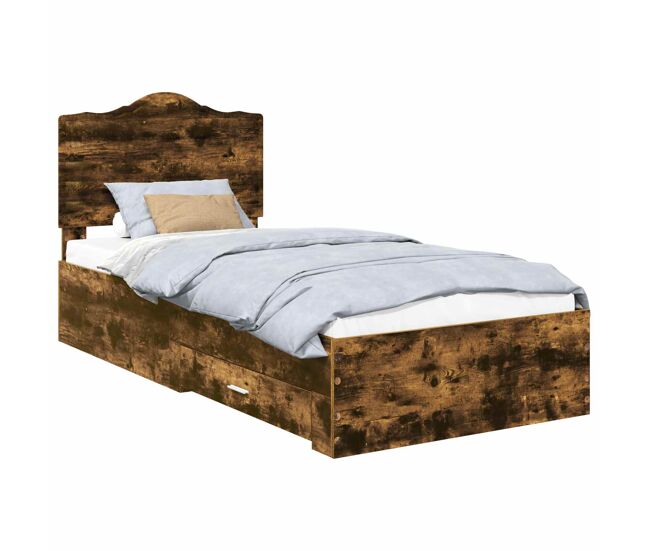 Estructura de cama individual para adultos con cabecera - roble ahumado 100 x 200 cm