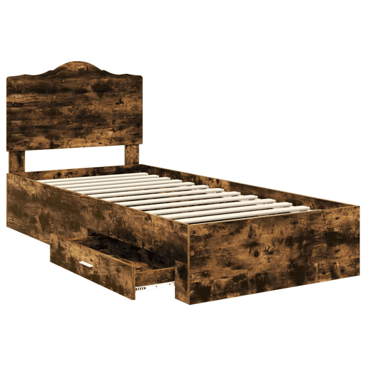 Estrutura de cama de solteiro para adultos com Cabeceira - Carvalho Defumado 100 x 200 cm