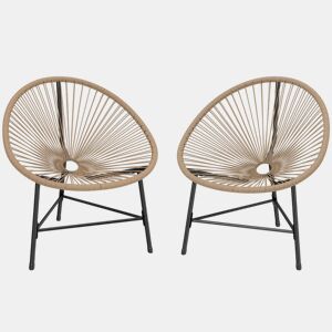 Outsunny Conjunto de 2 Cadeiras Acapulco de Jardim em Vime Sintético Cadeiras de Jardim Exterior com Estrutura Triangular em Aço para Varanda Terraço Carga 120 kg Madeira