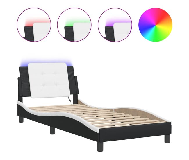 Estructura de cama individual para adultos con led zadar negro blanco 80x200 cm